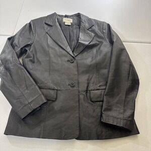 y2k Chadwicks Black Leather‎ Blazer Jacket Two Button Pockets Size 12